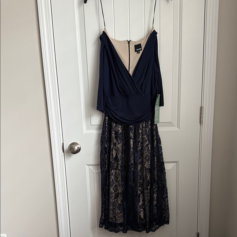 Melrose Elegant Navy and Beige Dress